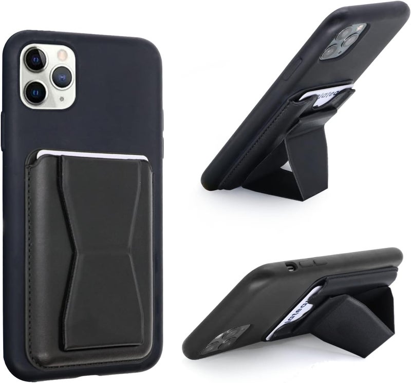 ClickCase حافظة بطاقات الائتمان من تانغو جلد ميترو، لحافظة الهاتف المحمول أو العلبة | حامل | شريط لاصق مزدوج 3M لحافظة بطاقات لجميع الهواتف الذكية (أسود) - Image 1