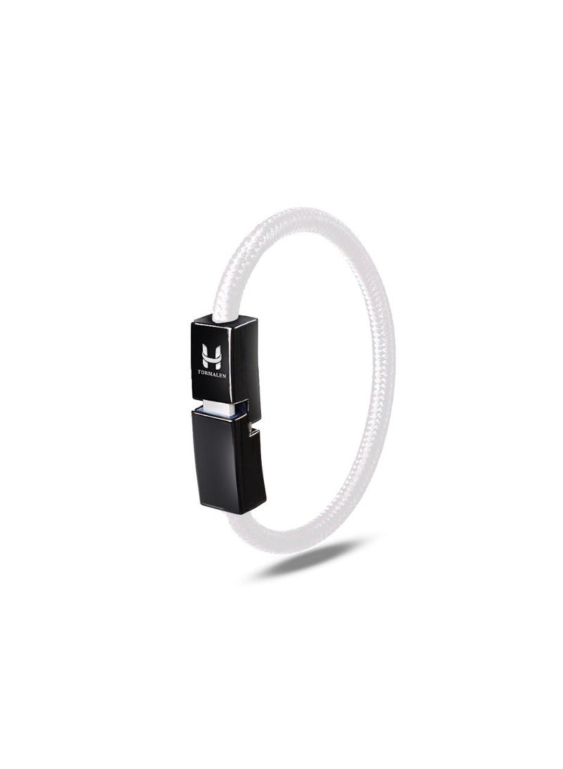 white charging band with built-in Apple MFi-certified Lightning cable – Stylish fabric design with a metal magnetic clasp – Fast charging and data transfer - Image 1