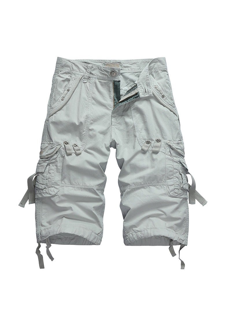 Men's New Sports Shorts Pure Cotton Wash Capris Light Grey - Image 1