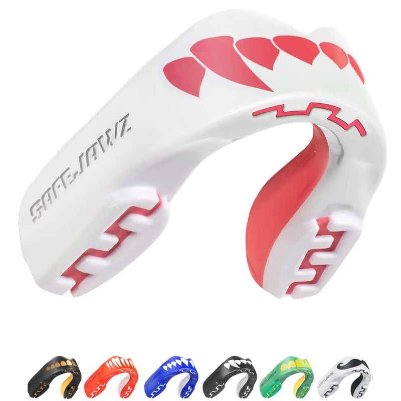 SafeJawz Sports Mouthguard, Dual Layer Premium Protection Mouth Guard with Case for Boxing, Basketball, Lacrosse, Football, Martial Arts, Hockey and All Contact Sports (Junior <11 Years, Pink Fangz) - Image 1