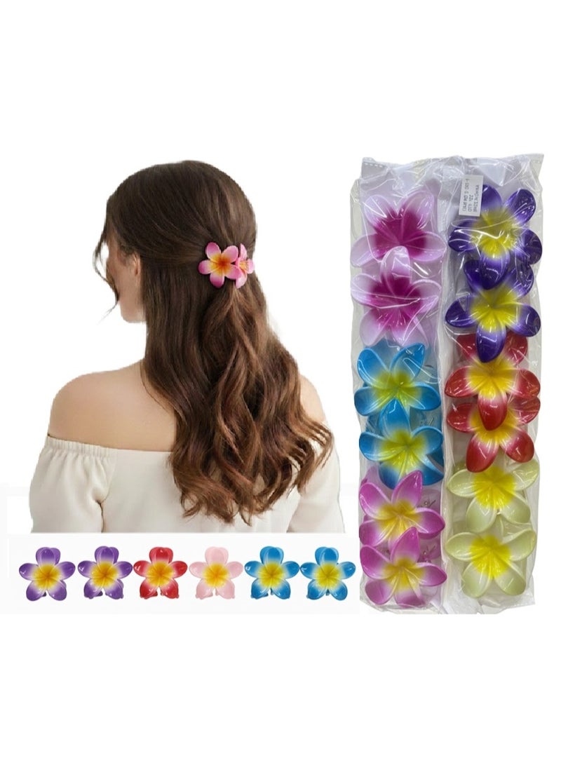 Sky Shine 6 Pcs Multicolor Hawaiian Plumeria Flower Hair Clips for Women | Large Non-Slip Claw Clips for Thick Hair | Colorful Tropical Beach Vacation Hair Accessories - Image 1