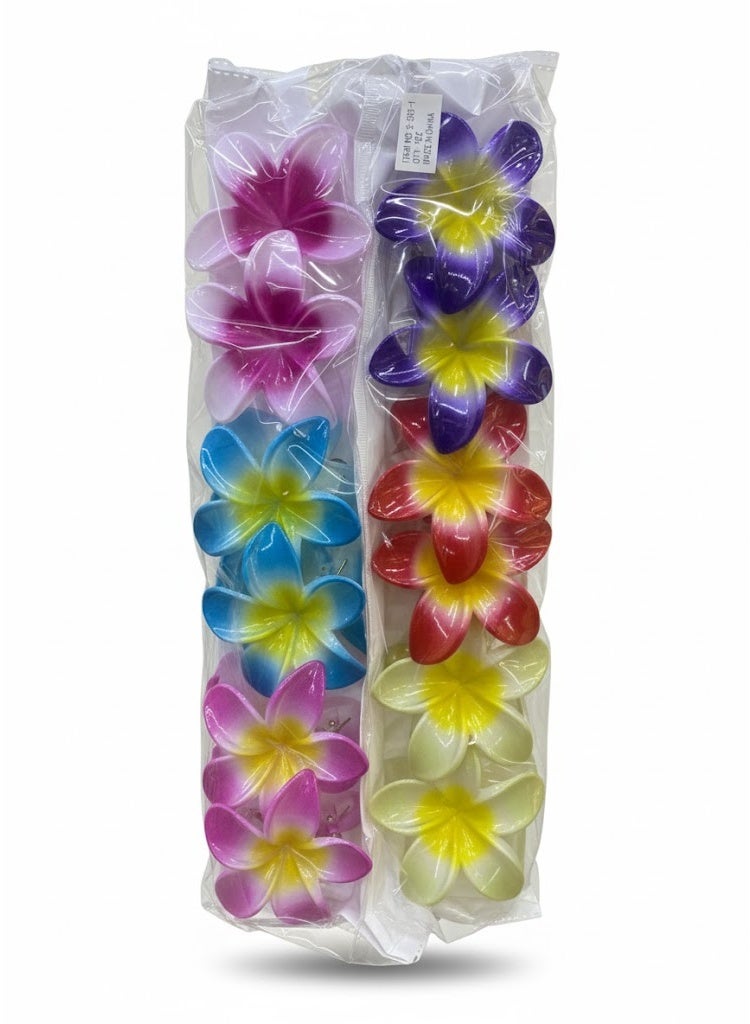 Sky Shine 6 Pcs Multicolor Hawaiian Plumeria Flower Hair Clips for Women | Large Non-Slip Claw Clips for Thick Hair | Colorful Tropical Beach Vacation Hair Accessories - Image 2