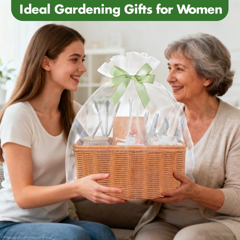 JIABOLANG Gardening Gifts for Women 12 Pcs Garden Tools Set with Basket Heavy Duty Gardening Hand Tool with Wood Handle Gardener Lady Plant Lover Gifts Wife Mom Grandma Mothers Day Birthday - Image 2