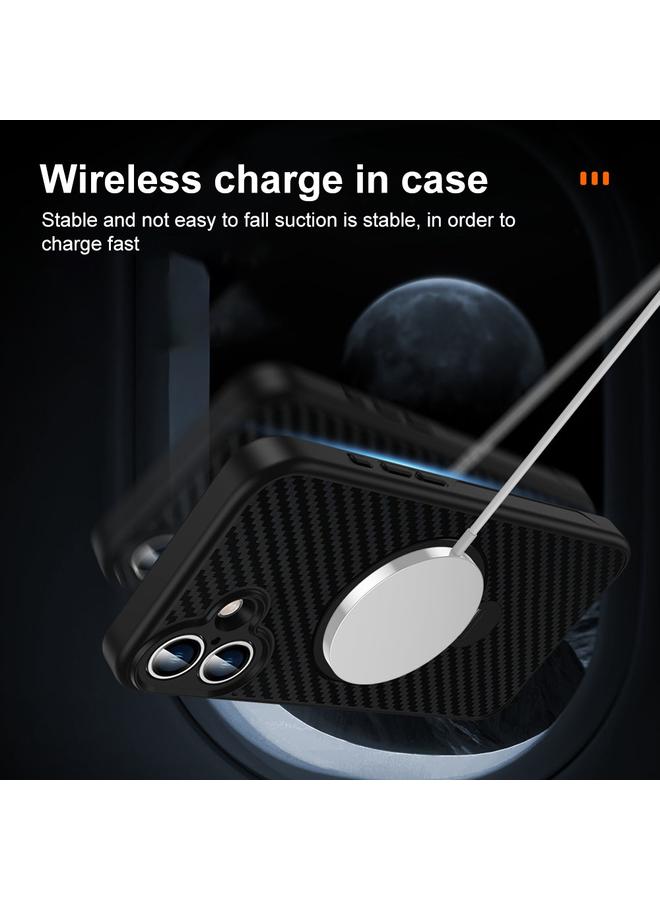 زبون جراب لهاتف iPhone 12 مصنوع من ألياف الكربون مع حامل MagSafe يدور 360 درجة - Image 3