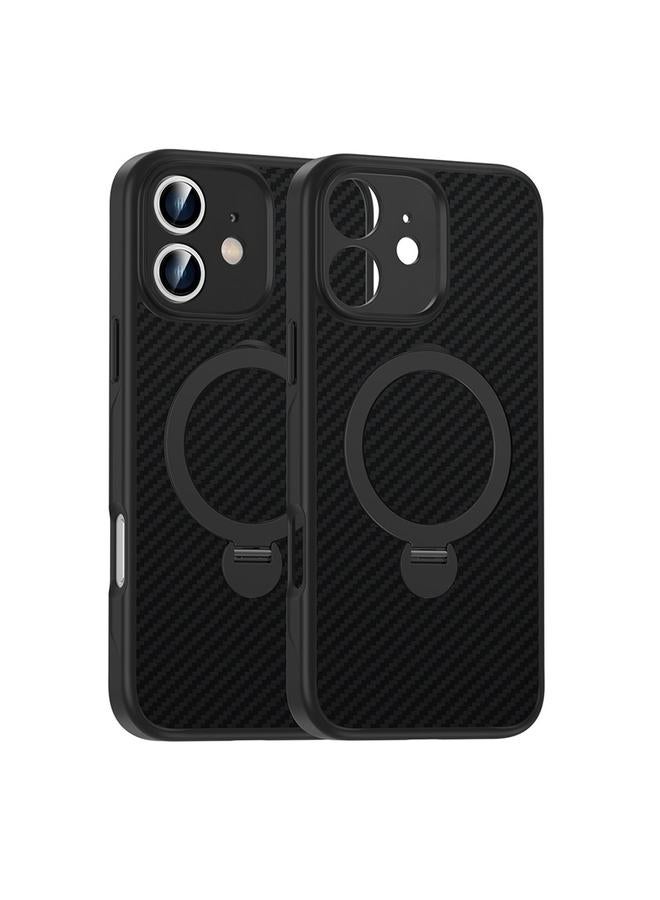 زبون جراب لهاتف iPhone 12 مصنوع من ألياف الكربون مع حامل MagSafe يدور 360 درجة - Image 1