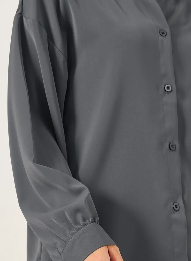 Styli Solid Spread Collar Oversized Shirt