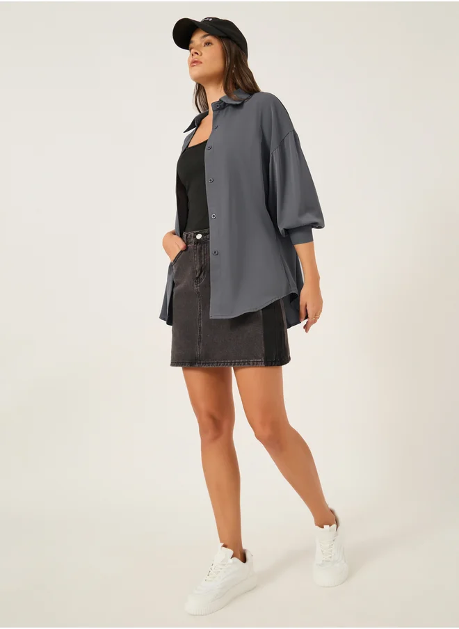 ستايلي Solid Spread Collar Oversized Shirt