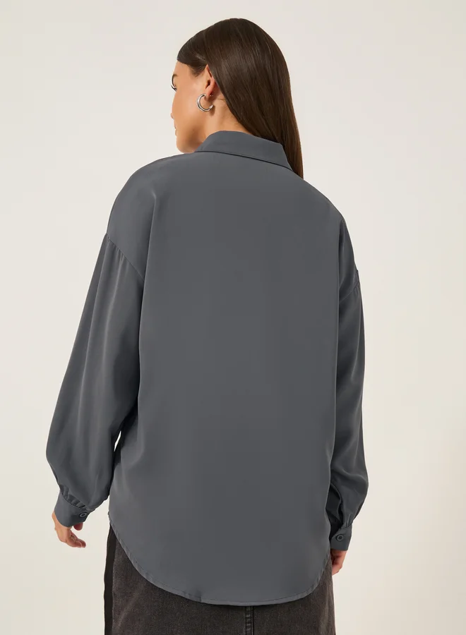Styli Solid Spread Collar Oversized Shirt