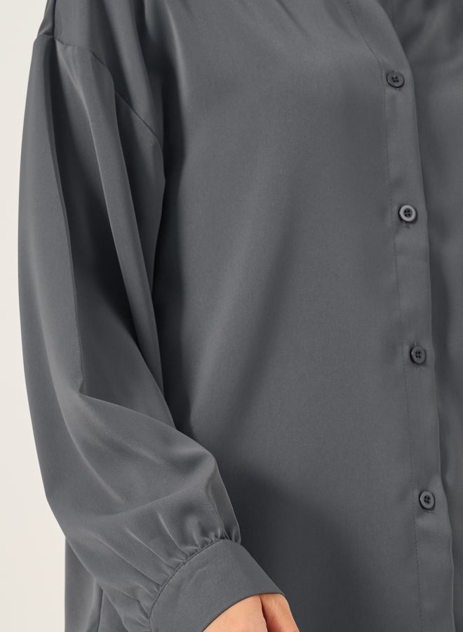 ستايلي قميص فضفاض بياقة عادية سادة - Image 4