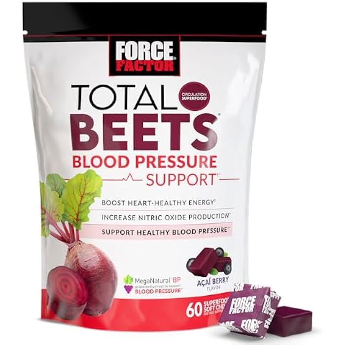 Force Factor Total Beets Blood Pressure Support Supplements with Beet Powder, Great-Tasting Beets Chewables for Heart-Healthy Energy, and Increased Nitric Oxide, 60 Chews - Image 1