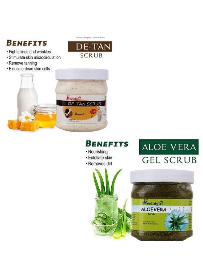 Feelhigh Combo De Tan Tan Removal Face Scrub 500ml Enriched with Milk and Honey Extract And Aloe Vera Scrub 500ml Enriched with Aloe Vera Extract 500ml Pack 2 Man and woman Facial Kit Scrubs - Image 2
