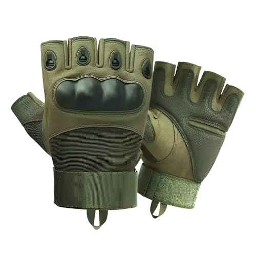 AUTOGUYS HF-2 Half-Finger Bike Riding Gloves TPR Knuckle Protection Tactical Hand Gloves for Bike - Bike Gloves Men Bike Accessories Washable Fabric (Size: L, Green) - Image 1