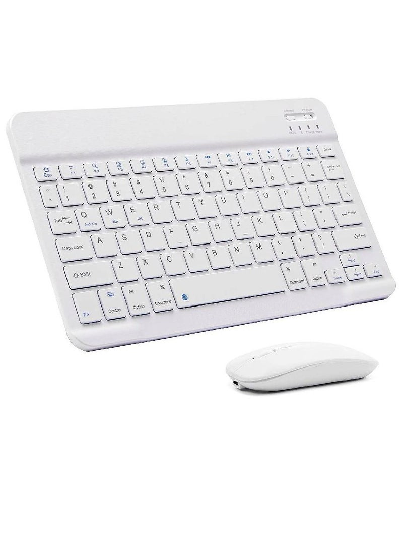 GENNEXT Ultra-Slim Bluetooth Keyboard and Mouse Combo Rechargeable Portable Wireless Keyboard Mouse Set for Apple iPad iPhone iOS 13 and Above Samsung Tablet Phone Smartphone Android Windows (White) - Image 1