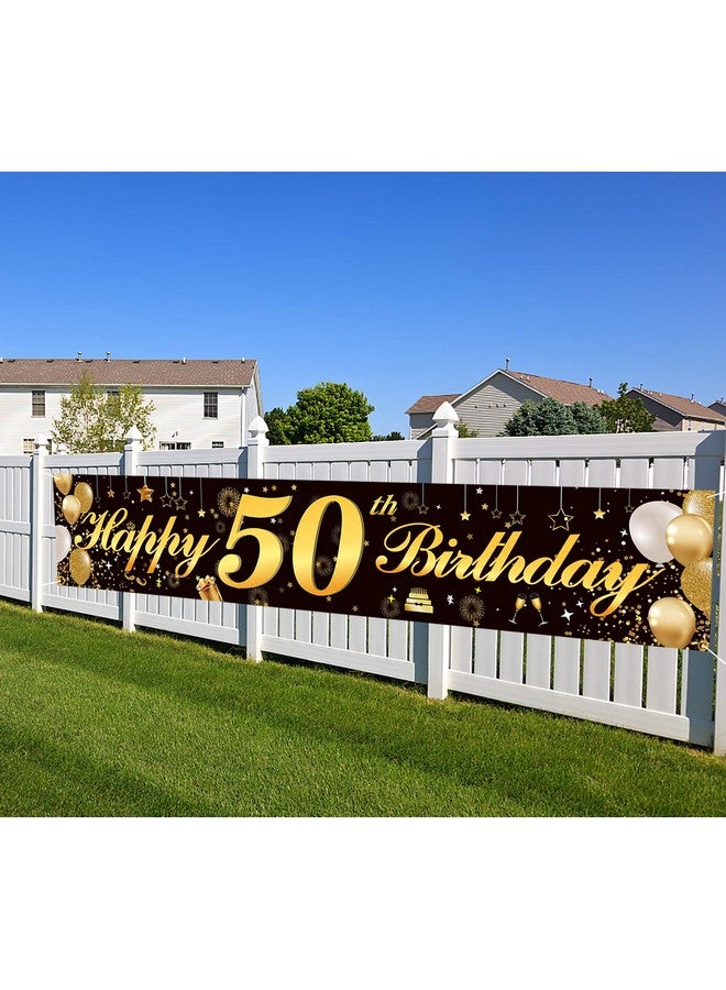 Jutoe Happy 50th Birthday Banner,Birthday Party Sign Backdrop Banner For Men Women Cheer to 50 Years,Durable Black&Gold Glitter Birthday Sign Yard Sign For 50th Birthday Party Decoration Supplies(50 Black) - Image 1