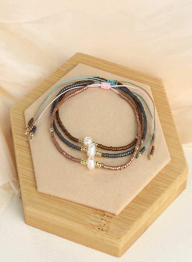 KELITCH 3PCS Shell Pearl Seed Bead Bracelets for Women Thin Rope Handmade Braided Adjustable Charm String Chains Stack Bracelets Sets Friendship Fashion Jewelry - Image 4