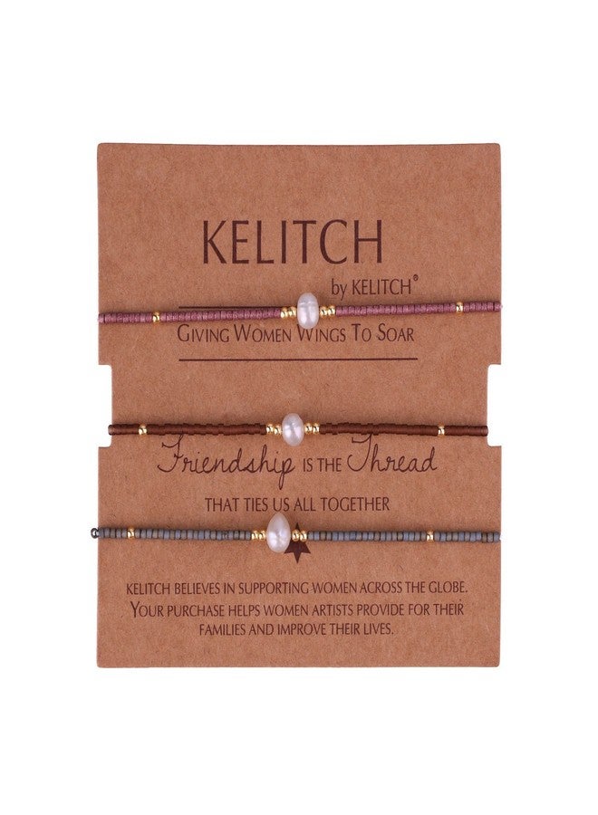 KELITCH 3PCS Shell Pearl Seed Bead Bracelets for Women Thin Rope Handmade Braided Adjustable Charm String Chains Stack Bracelets Sets Friendship Fashion Jewelry - Image 1