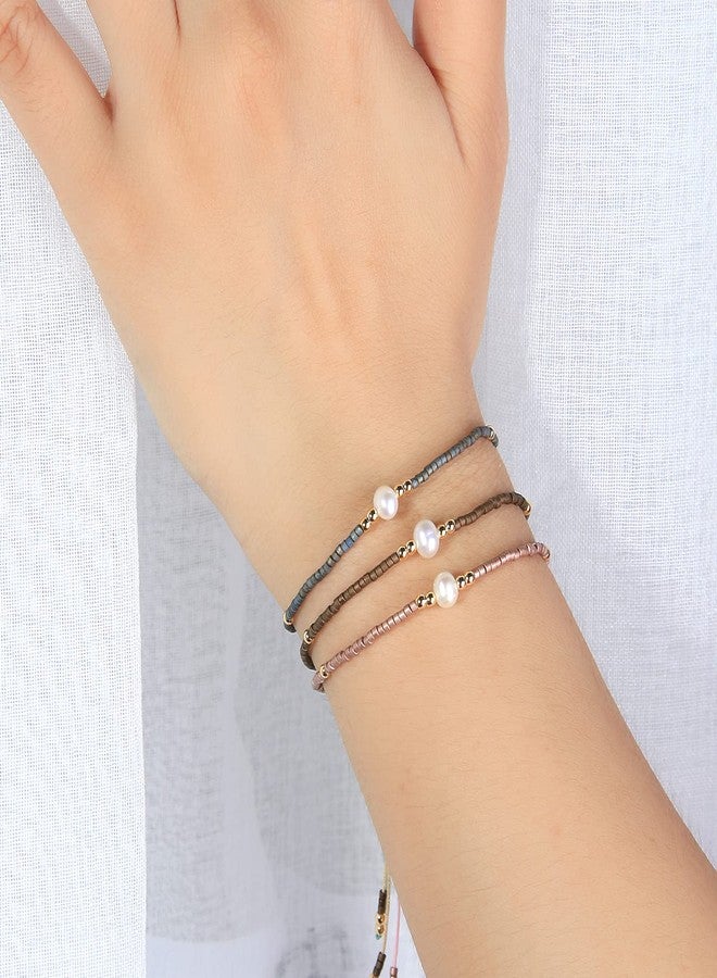 KELITCH 3PCS Shell Pearl Seed Bead Bracelets for Women Thin Rope Handmade Braided Adjustable Charm String Chains Stack Bracelets Sets Friendship Fashion Jewelry - Image 5
