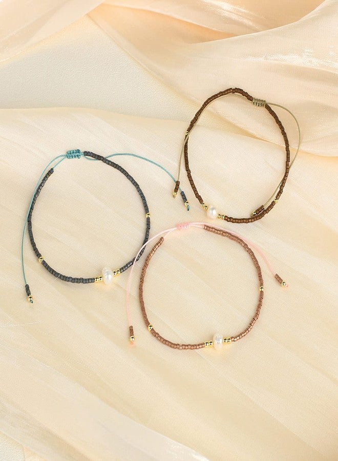 KELITCH 3PCS Shell Pearl Seed Bead Bracelets for Women Thin Rope Handmade Braided Adjustable Charm String Chains Stack Bracelets Sets Friendship Fashion Jewelry - Image 3