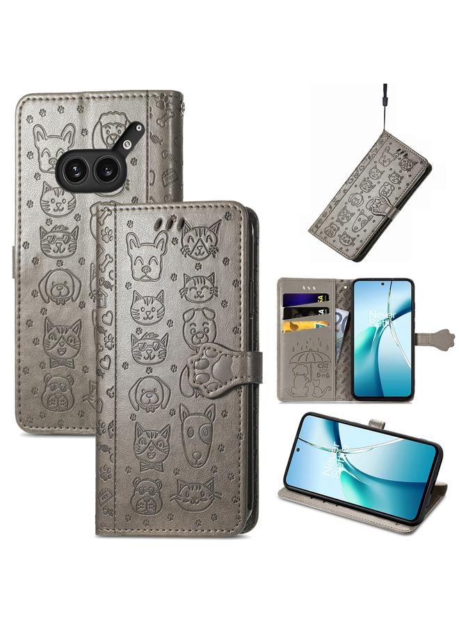 Case For Nothing Phone 2a Plus Cat and Dog Embossed Leather Phone Case