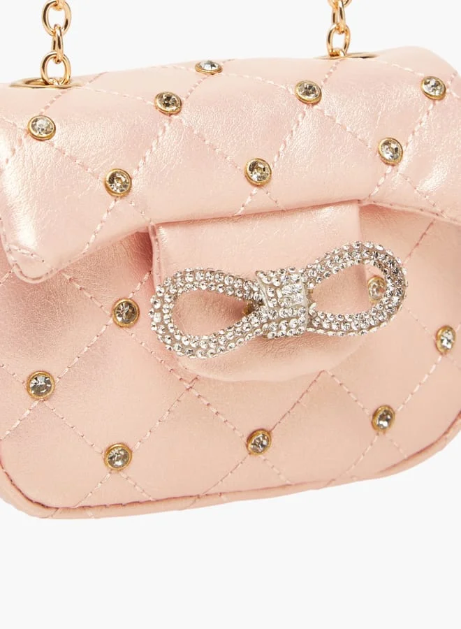 ليتل ميسي Girls Embellished Crossbody Bag with Chain Strap and Button Closure