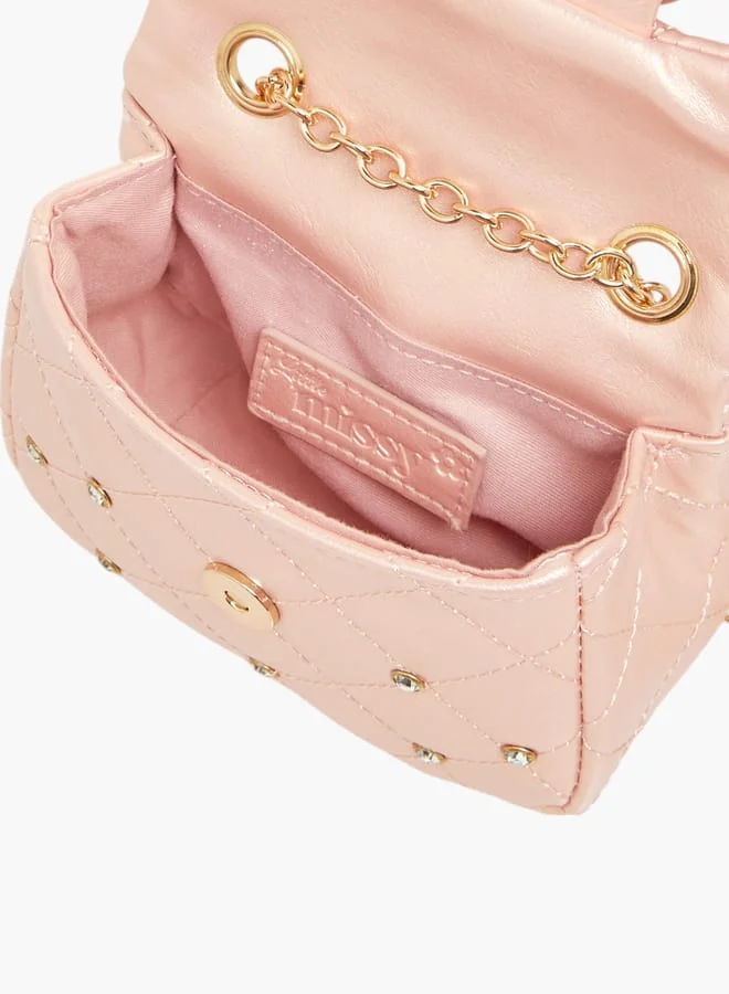 ليتل ميسي Girls Embellished Crossbody Bag with Chain Strap and Button Closure