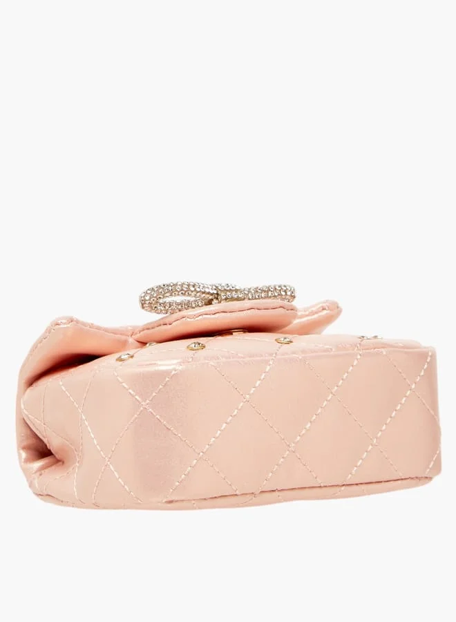 ليتل ميسي Girls Embellished Crossbody Bag with Chain Strap and Button Closure