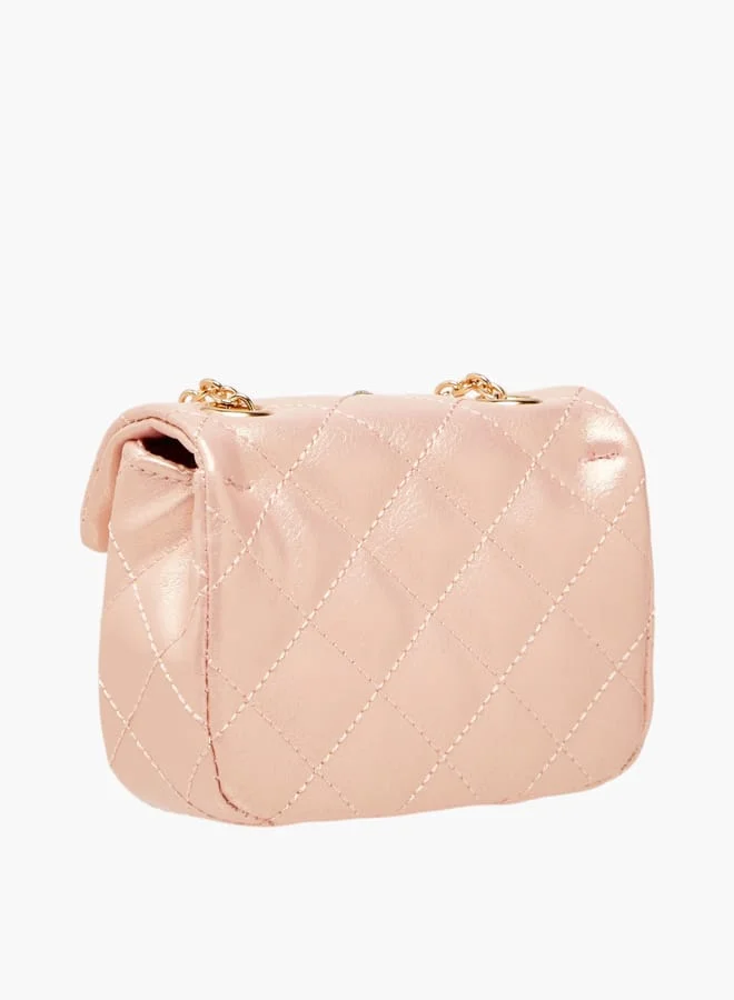 ليتل ميسي Girls Embellished Crossbody Bag with Chain Strap and Button Closure