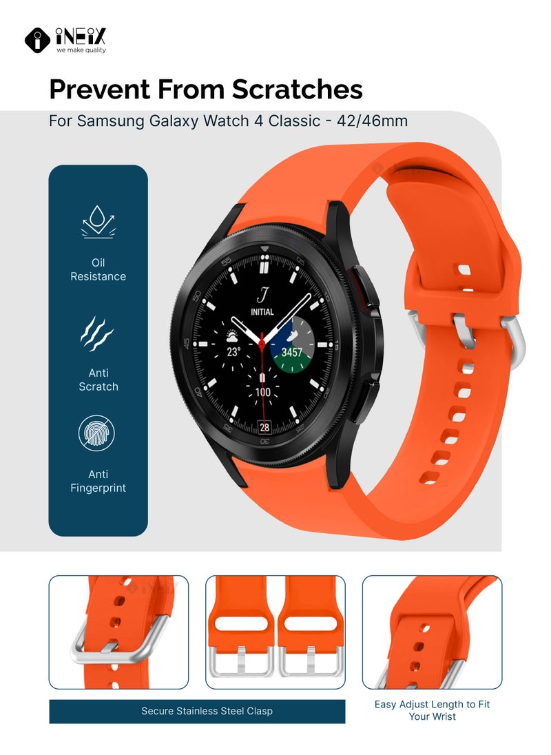 INEIX Silicone Replacement Strap For Samsung Watch 4 Classic 42/46 mm Orange  - Image 2