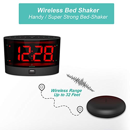 ANJANK Extra Loud Alarm Clock for Heavy Sleepers, Wireless Bed Shaker, Vibrating Dual Alarm, Deaf and Hearing-impaired, Adjustable Volume/Dimmer/Wake up Mode, USB Charger Port - Image 2