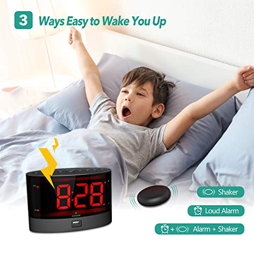 ANJANK Extra Loud Alarm Clock for Heavy Sleepers, Wireless Bed Shaker, Vibrating Dual Alarm, Deaf and Hearing-impaired, Adjustable Volume/Dimmer/Wake up Mode, USB Charger Port - Image 3