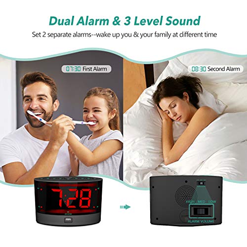 ANJANK Extra Loud Alarm Clock for Heavy Sleepers, Wireless Bed Shaker, Vibrating Dual Alarm, Deaf and Hearing-impaired, Adjustable Volume/Dimmer/Wake up Mode, USB Charger Port - Image 4