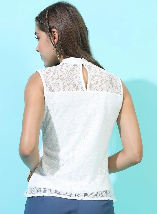 Tokyo Talkies Tokyo Talkies High Neck Lace Insert Top
