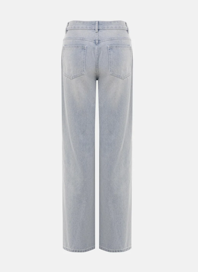 Lichi  Loose jeans with slit on the pant leg and rhinestone embellishment for Women | Best Price UAE