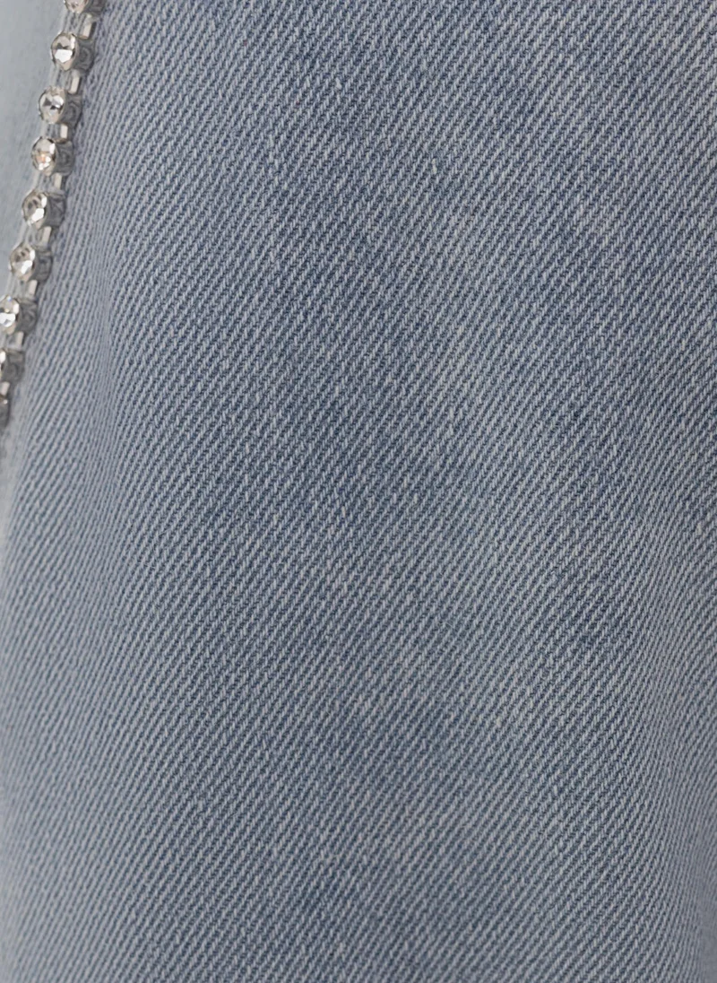 Lichi  Loose jeans with slit on the pant leg and rhinestone embellishment for Women | Best Price UAE