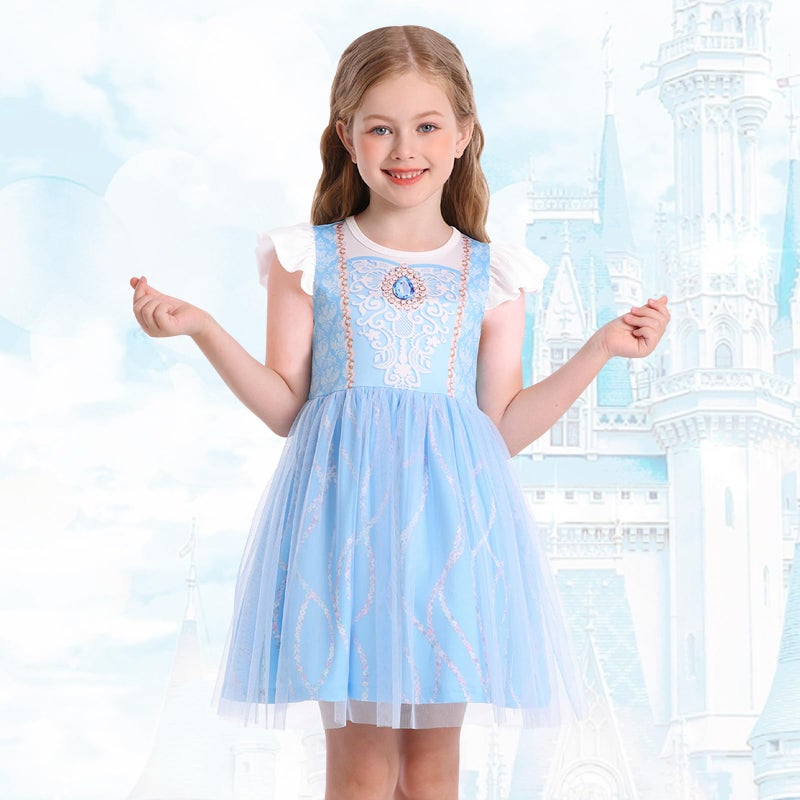 HenzWorld Toddler Girl Halloween Costume Princess Dress up for 3 Year Old Girls Princess Costume Halloween Birthday Party Cosplay Fancy Outfits 3T, Sky Blue Vestido De Cenicienta para NiÃ±as - Image 2