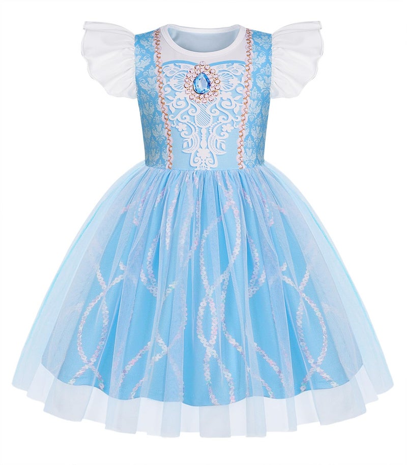 HenzWorld Toddler Girl Halloween Costume Princess Dress up for 3 Year Old Girls Princess Costume Halloween Birthday Party Cosplay Fancy Outfits 3T, Sky Blue Vestido De Cenicienta para NiÃ±as - Image 1
