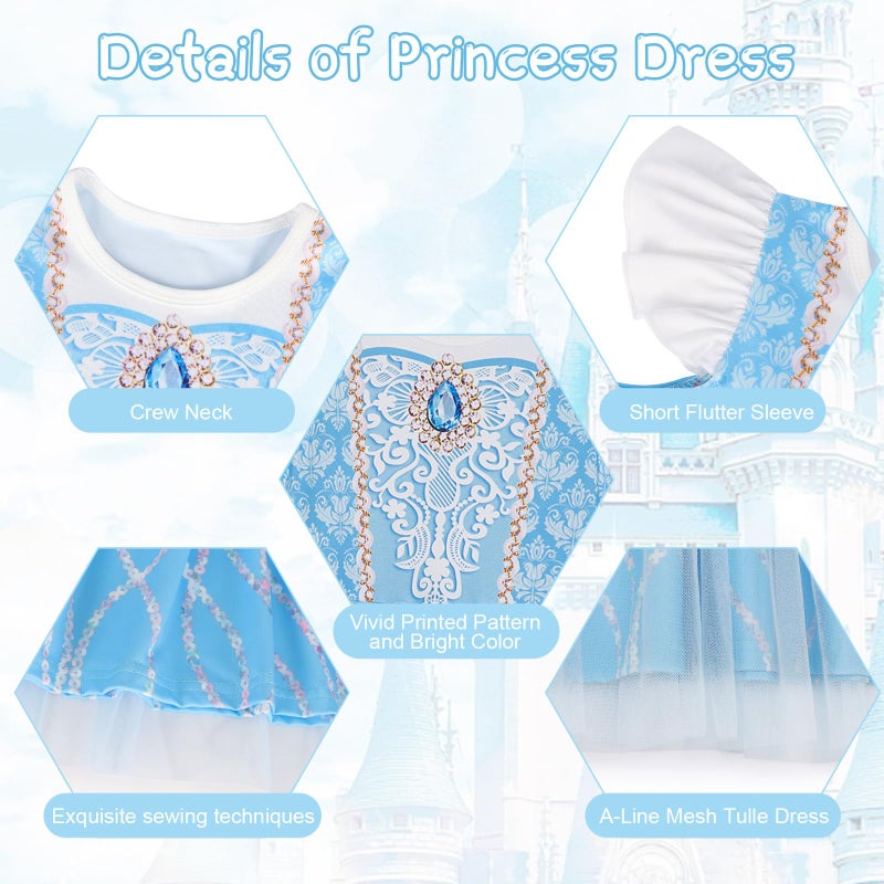 HenzWorld Toddler Girl Halloween Costume Princess Dress up for 3 Year Old Girls Princess Costume Halloween Birthday Party Cosplay Fancy Outfits 3T, Sky Blue Vestido De Cenicienta para NiÃ±as - Image 4