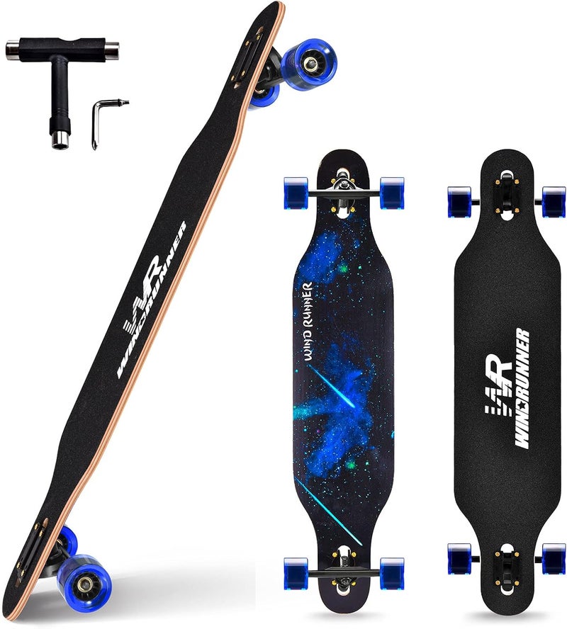 Windrunner 41inch Freeride Longboard Skateboard,8-Ply Natural Maple Drop Through Freestyle Complete Skateboard Cruiser Pintail for Cruising,Carving,Free-Style and Downhill with T-Tool - Image 1