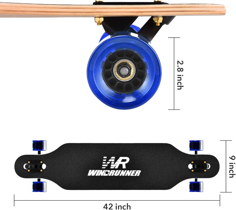 Windrunner 41inch Freeride Longboard Skateboard,8-Ply Natural Maple Drop Through Freestyle Complete Skateboard Cruiser Pintail for Cruising,Carving,Free-Style and Downhill with T-Tool - Image 3