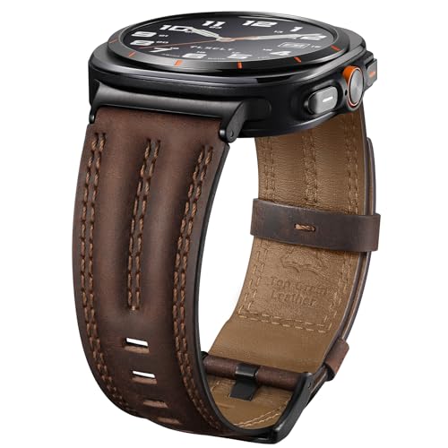 Tlselt Leather Band Compatible with Samsung Galaxy Watch Ultra 47mm(2025/2024), Genuine Leather Rugged Durable Classic Vintage Handcrafted Outdoor Business Travel Gift Samsung Watch Strap for Men - Image 1