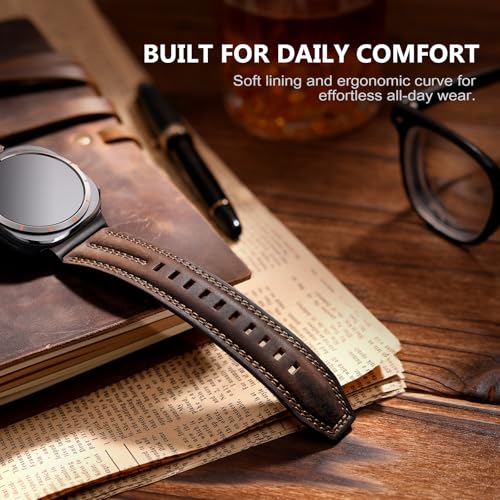 Tlselt Leather Band Compatible with Samsung Galaxy Watch Ultra 47mm(2025/2024), Genuine Leather Rugged Durable Classic Vintage Handcrafted Outdoor Business Travel Gift Samsung Watch Strap for Men - Image 3