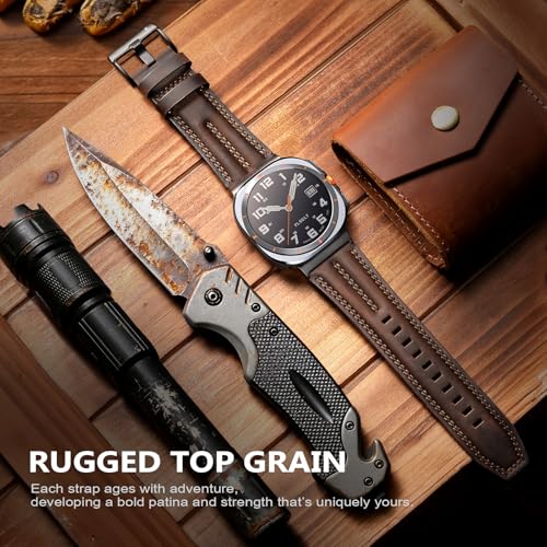 Tlselt Leather Band Compatible with Samsung Galaxy Watch Ultra 47mm(2025/2024), Genuine Leather Rugged Durable Classic Vintage Handcrafted Outdoor Business Travel Gift Samsung Watch Strap for Men - Image 5