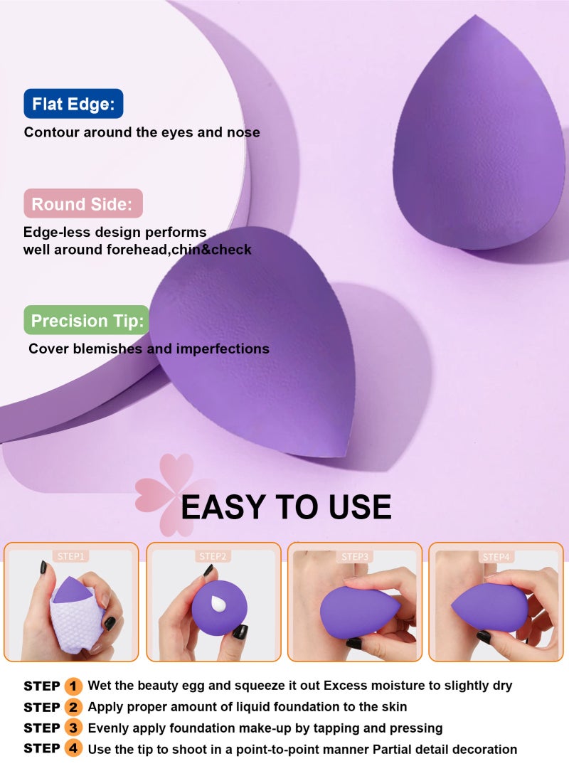 هومار كيت مجموعة إسفنجات مكياج مكونة من 20 قطعة، مجموعة إسفنجات مزج متعددة الألوان مع عصابة رأس ومنفاخات بودرة وإسفنجة تنظيف وأساور معصم، إسفنجات تجميل متوسطة الحجم وصغيرة الحجم لتحديد الوجه والعين والزوايا (أرجواني) - Image 2