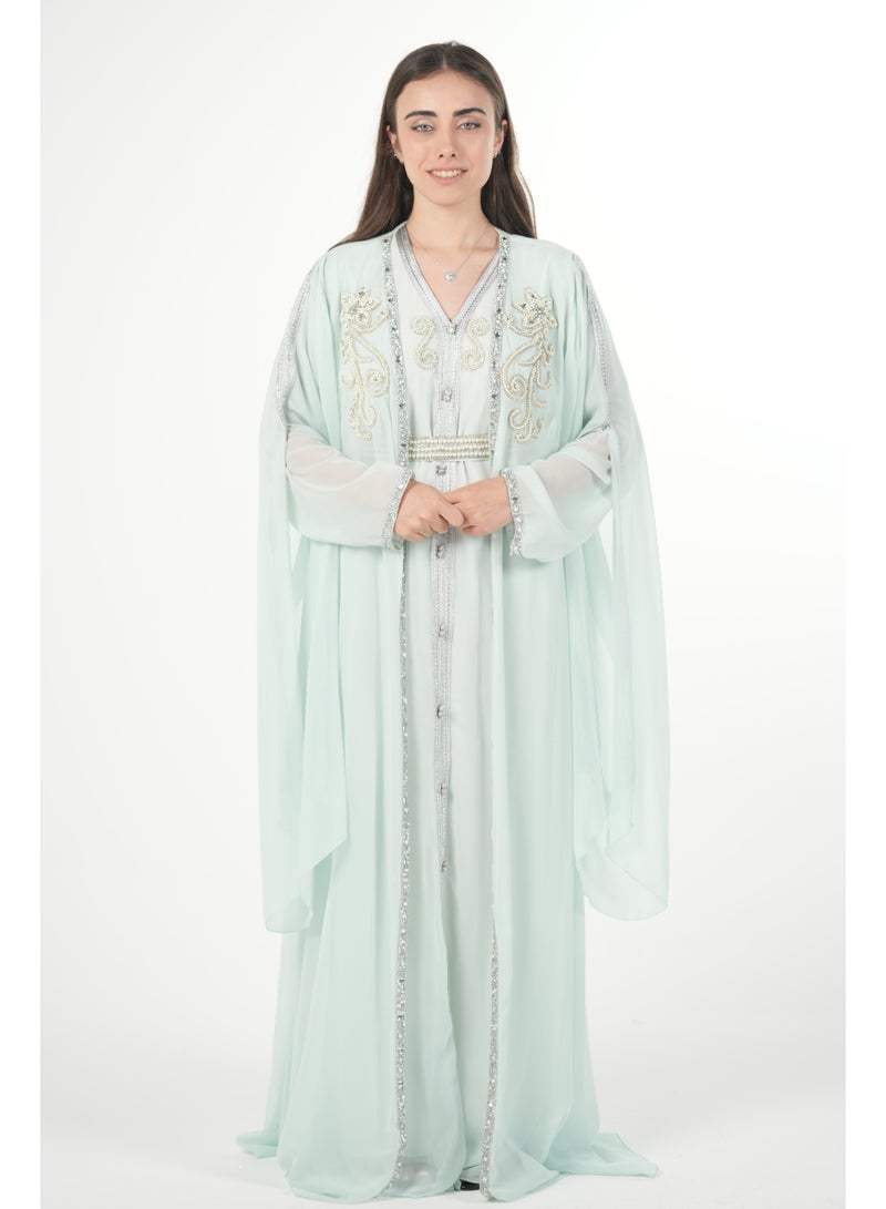 AL BENT AL SHARQIEH embroidered chiffon kaftan dress - Image 1
