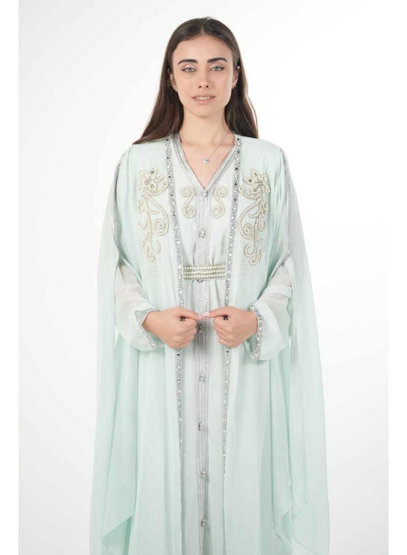AL BENT AL SHARQIEH embroidered chiffon kaftan dress - Image 3
