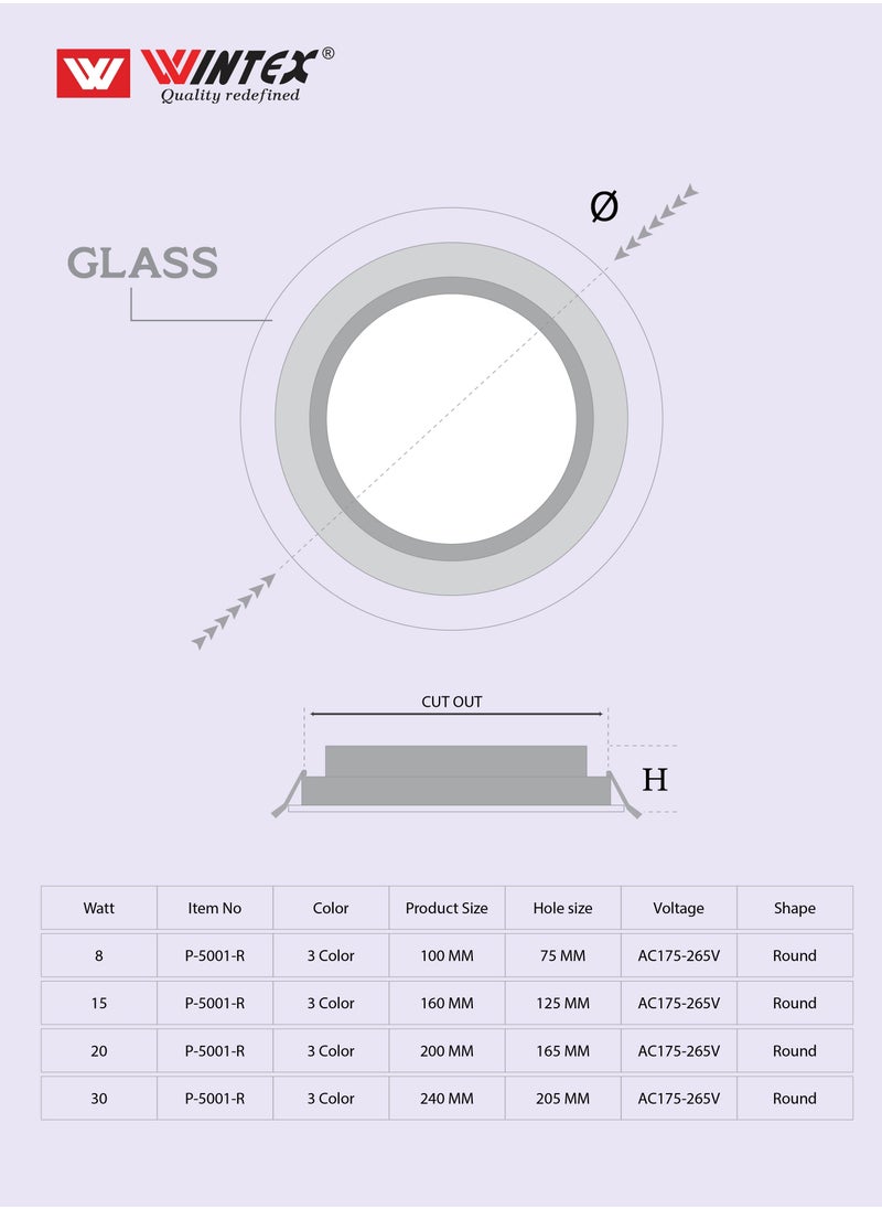 WINTEX Crystal Glass Edge Round Circle LED Recessed Flat Panel Downlight is a modern lighting solution designed for indoor use. with its included LED driver.        This downlight is perfect for any smart ceiling decor with its included LED driver.