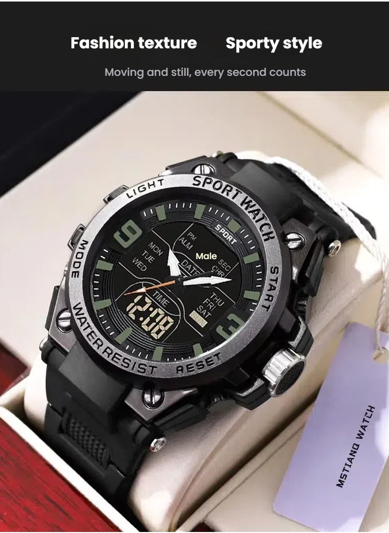 Watches for men Sports outdoor waterproof watch, analog digital display watch, EL backlit, date display, alarm, week display, hourly chime, multifunctional wrist watch