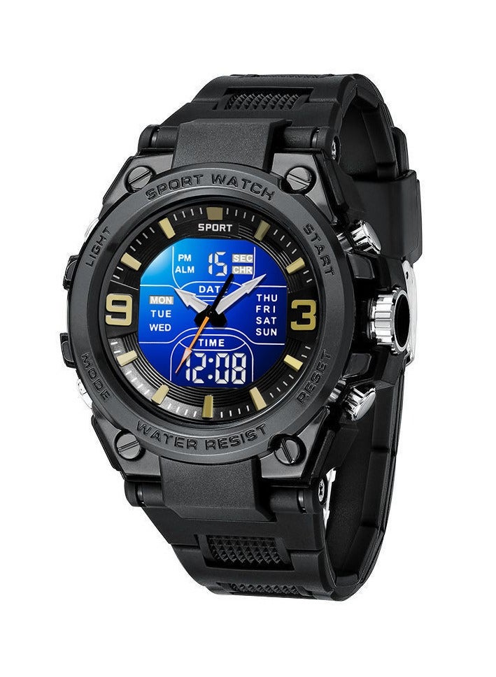 Sanda Men Sports Quartz Watches Dual Display LED Electronic Digital Wristwatches Waterproof Military Watch-Black-52mm - Image 2