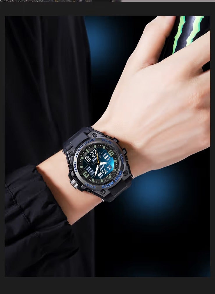 Sanda Men Sports Quartz Watches Dual Display LED Electronic Digital Wristwatches Waterproof Military Watch-Black-52mm - Image 4