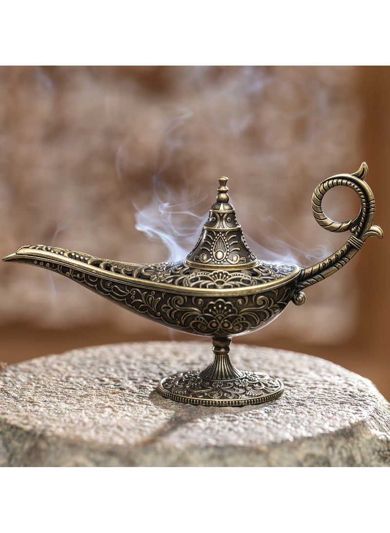 مبخرة مصباح علاء الدين السحري، حامل معدني عتيق للعلاج بالروائح العطرية، للبخور التبتي واللبان، مع تنقية الهواء، لتعطير المنزل في الأعياد - Image 1